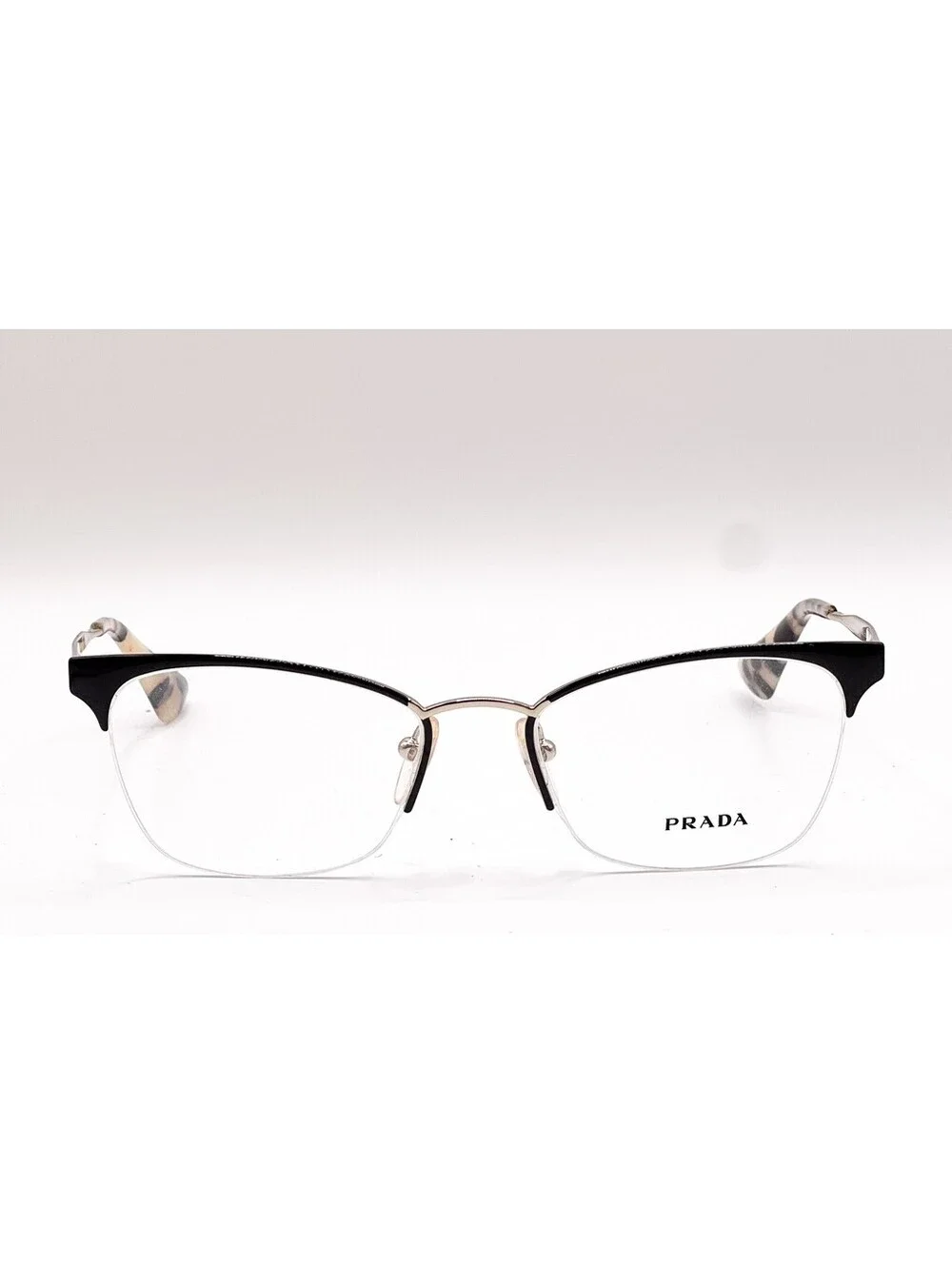 Prada Vpr 65Q QE3-1O1 Black Gold Cat Eye Authentic Eyeglass Frames 51-17-140